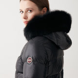 Women's Long Iridescent Dunjakke m. Pelskrave - Dame - Black