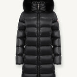 Women's Long Iridescent Dunjakke m. Pelskrave - Dame - Black
