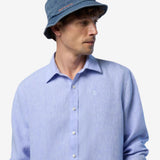 Linen shirt with embroidered logo - Mænd - Light Blue