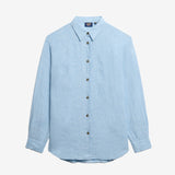 Casual Linen Boyfriend Shirt - Women - Sea Blue Chambray