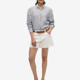 Casual Linen Boyfriend Shirt - Women - Blue Wide Stripe