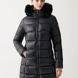 Women's Long Iridescent Dunjakke m. Pelskrave - Dame - Black