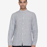 Men's REGULAR STRIPED LINEN SHIRT - Total Eclipse