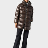 Ivonne Long Hooded Down Jacket - Women - Earth Brown