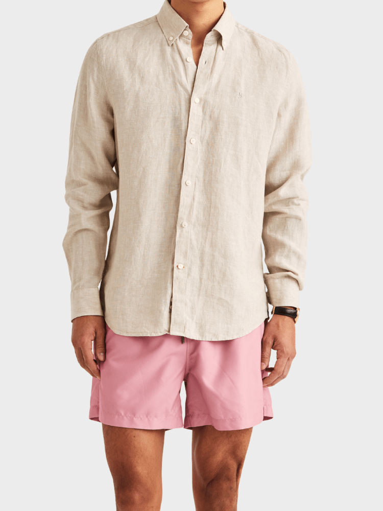 Morris Douglas Linen Shirt-Classic Fit - Khaki