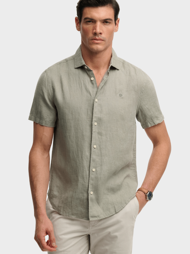 SUPERDRY Riviera Kortærmet Linen Skjorte - Herre - Bay Green