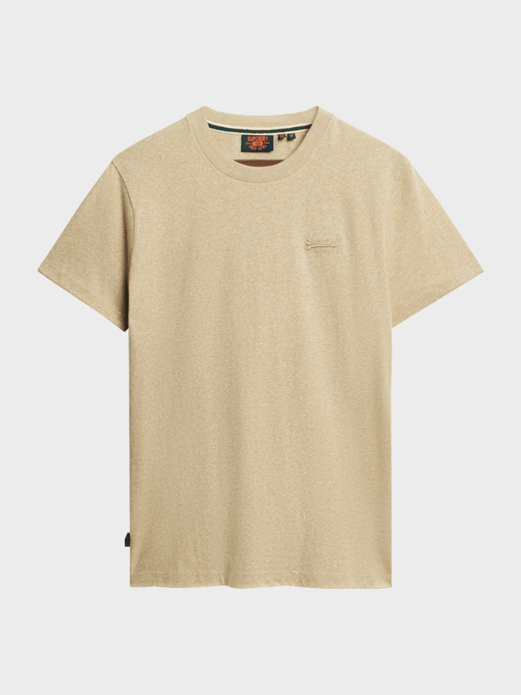Organic Cotton Essential Logo Tshirt - Herre - Tan Brown Fleck Marl - Gumpel & Co