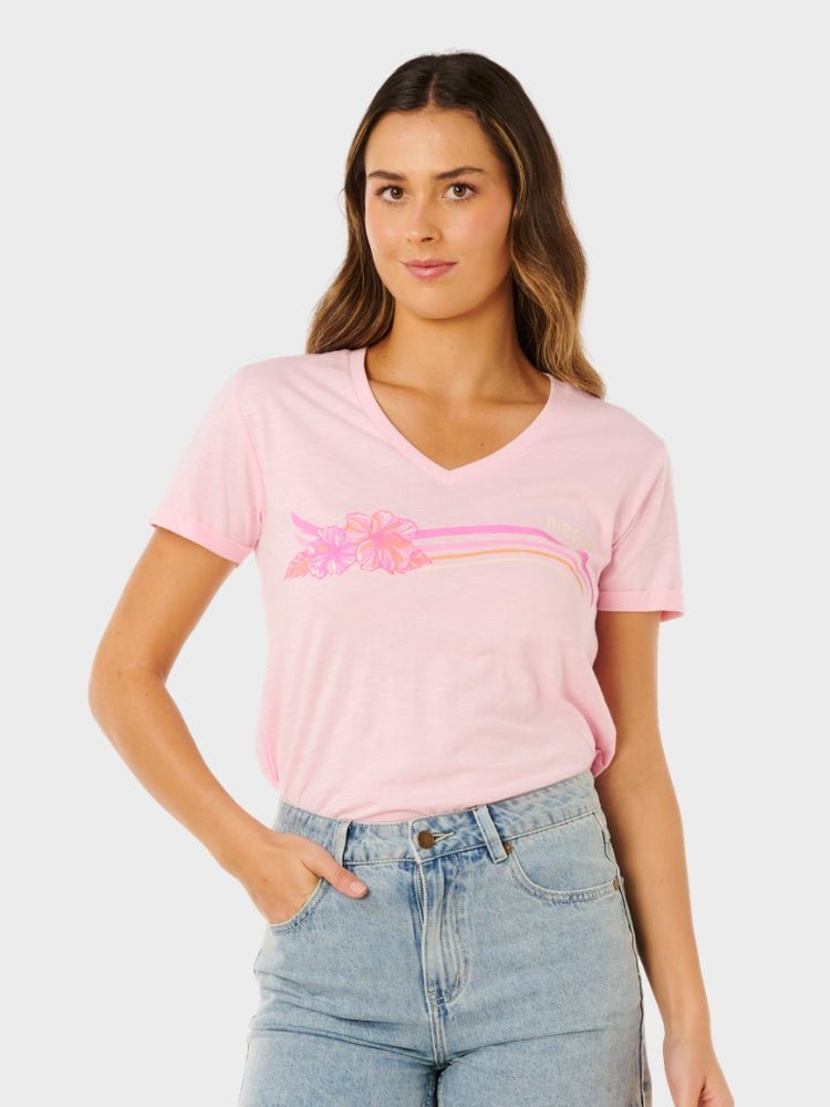 Rip Curl Molokai V Prnted T shirt - Dame - Soft Pink Hawaii