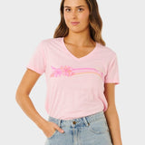 Molokai V Prnted T shirt - Dame - Soft Pink Hawaii - Gumpel & Co