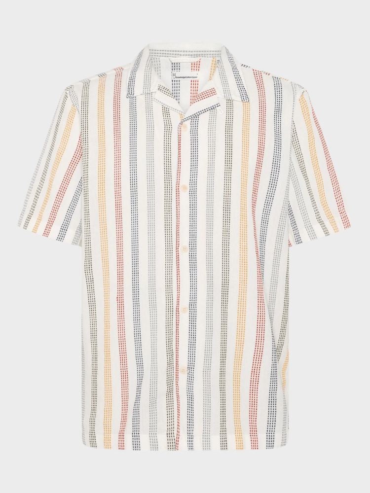 KNOWLEDGE COTTON APPAREL Skjorte m/korte ærmer - Herre - Multi color stripe