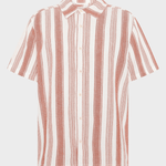 KNOWLEDGE COTTON APPAREL Stribet Skjorte m/korte ærmer - Herre - Red Stripe