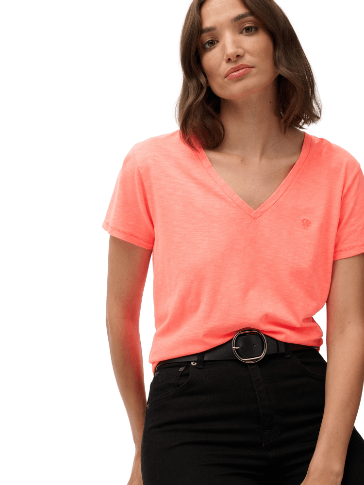 SUPERDRY Studios Slub Embroidered Tshirt - Dame - Fluro Coral