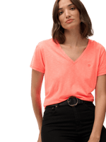 Studios Slub Embroidered Tshirt - Dame - Fluro Coral