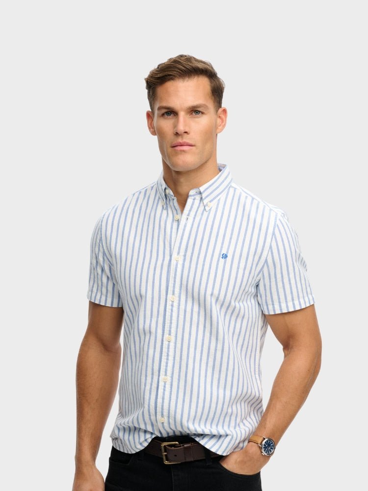 SUPERDRY Preppy Oxford Kortærmet skjorte - Herre - Blue Beach Stripe