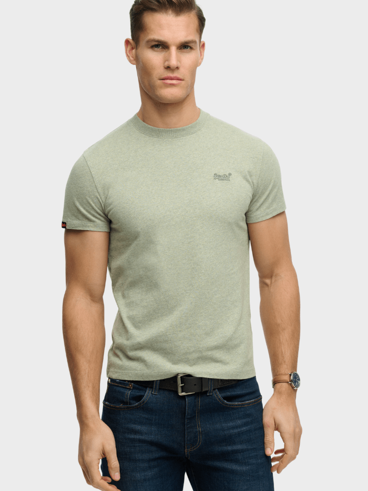 Organic Cotton Essential Logo Tshirt - Herre - Vintage Sage Green Marl - Gumpel & Co