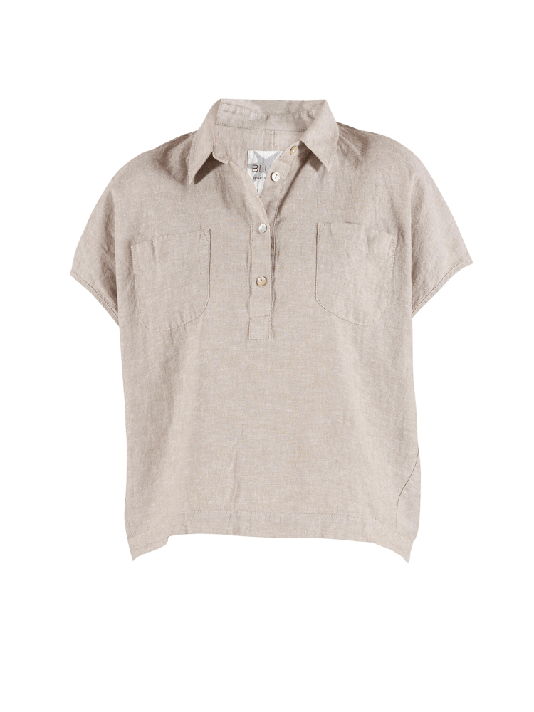 BLUE SPORTSWEAR Lisbeth short linen Shirt - Dame - Chalk-melange