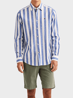 Douglas Linen Mix Stripe Shirt-Classic Fit - Blue