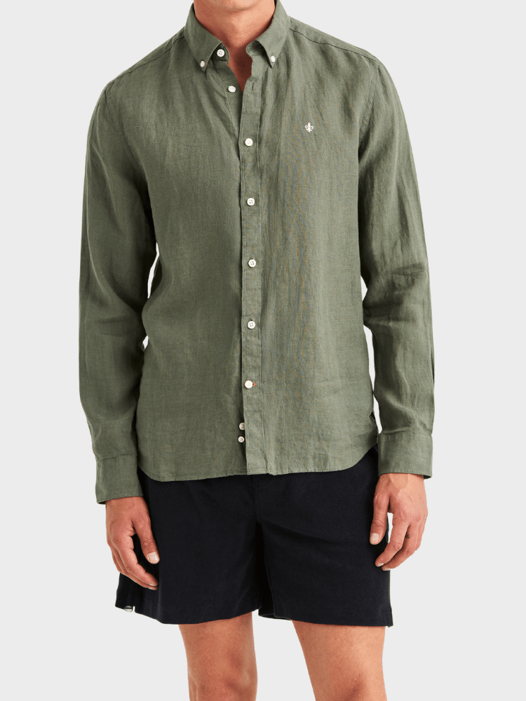 Morris Douglas Linen Shirt-Classic Fit - Olive