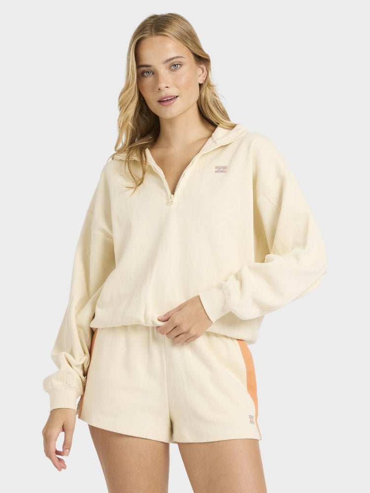 Billabong Classic Feels Half Zip Sweatshirt - Dame - White Cap