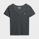 Studios Slub Embroidered T-shirt - Dame - Navy / Optic Stripe - Gumpel & Co