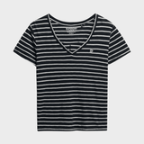 Studios Slub Embroidered T-shirt - Dame - Navy / Optic Stripe - Gumpel & Co