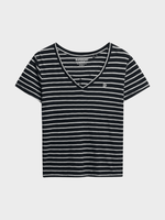 Studios Slub Embroidered T-shirt - Dame - Navy / Optic Stripe