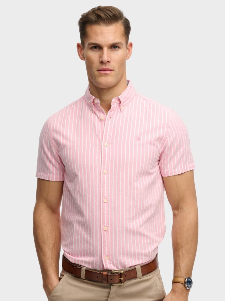 SUPERDRY Preppy Oxford Kortærmet Skjorte - Herre - Cali Coral/Optic Stripe