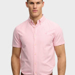 SUPERDRY Preppy Oxford Kortærmet Skjorte - Herre - Cali Coral/Optic Stripe