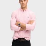 Preppy Oxford Langærmet Skjorte - Herre - Cali Coral / Optic Stripe - Gumpel & Co