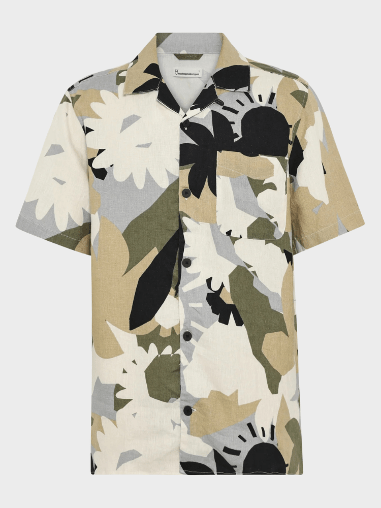 KNOWLEDGE COTTON APPAREL Hørskjorte m/korte ærmer - Herre - Green