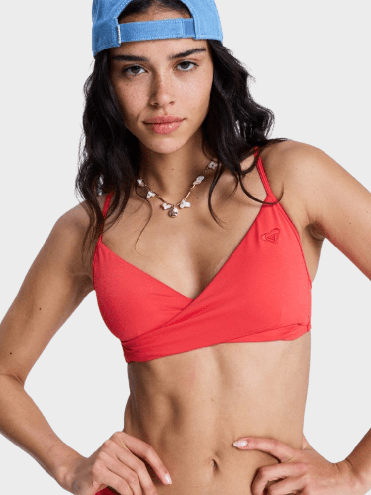 Roxy Solid Essentials Wrap Bra Bikini Top - Dame - Hibiscus
