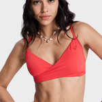 Roxy Solid Essentials Wrap Bra Bikini Top - Dame - Hibiscus