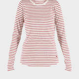 Ditte striped LS rib T-shirt - Dame - Ecru w/Cranberry - Gumpel & Co
