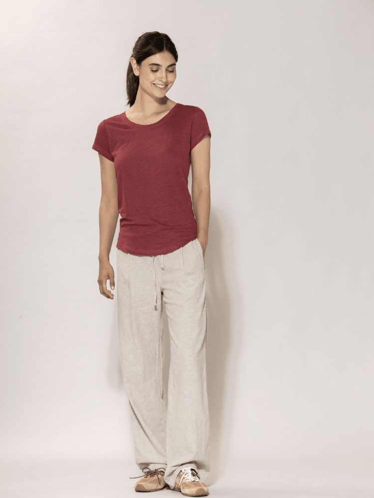 Lotta linen Tee - Dame - Cranberry - Gumpel & Co