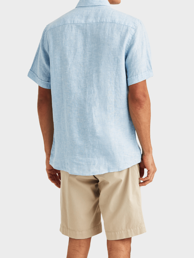Morris Douglas Linen SS Shirt-Classic Fit - Blue