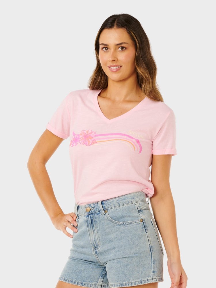 Rip Curl Molokai V Prnted T shirt - Dame - Soft Pink Hawaii