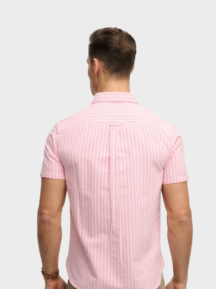 SUPERDRY Preppy Oxford Kortærmet Skjorte - Herre - Cali Coral/Optic Stripe