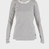 Ditte striped LS rib T-shirt - Dame - Ecru w/New Navy - Gumpel & Co