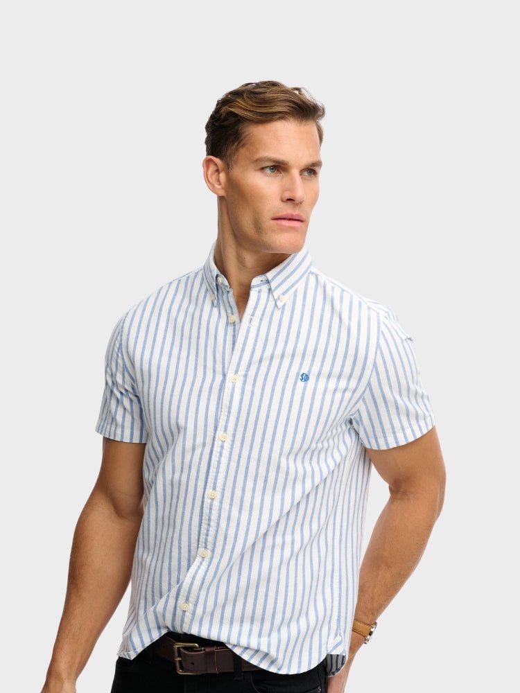 SUPERDRY Preppy Oxford Kortærmet skjorte - Herre - Blue Beach Stripe