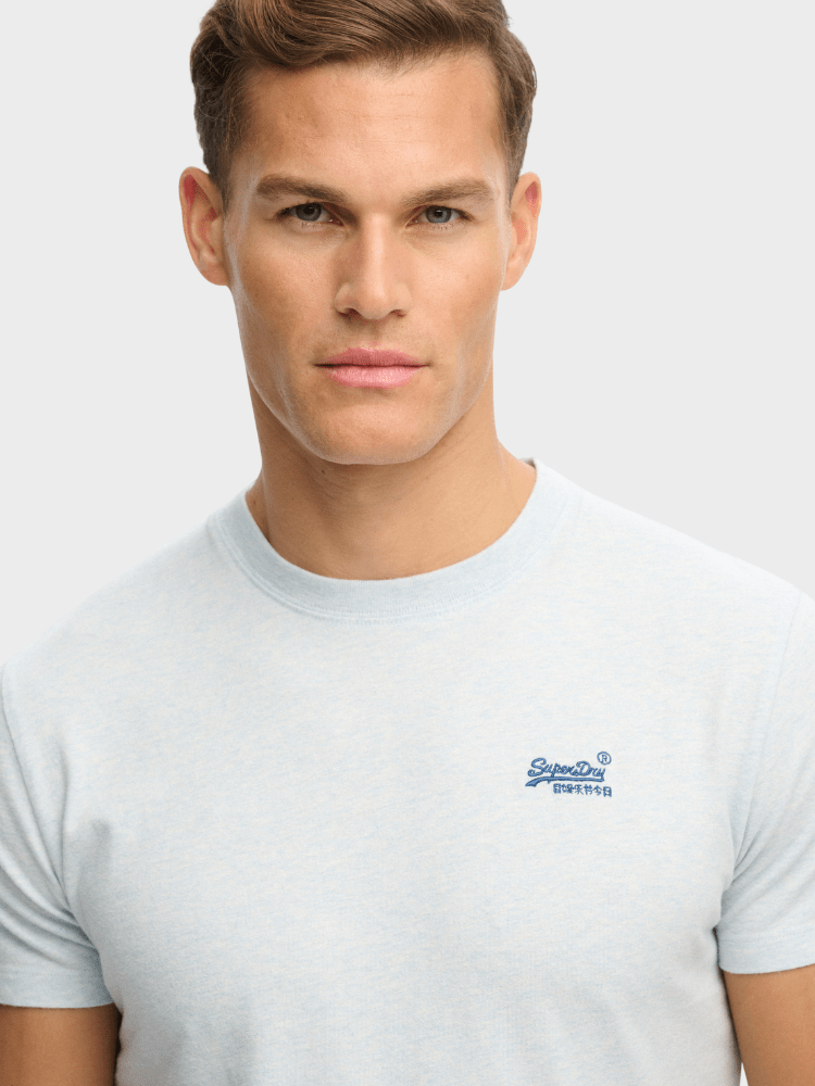 Organic Cotton Essential Logo Tshirt - Herre - Icy Blue Marl/Navy - Gumpel & Co