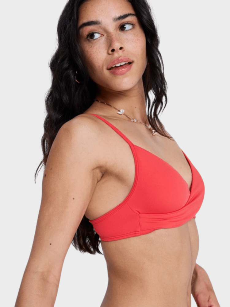 Roxy Solid Essentials Wrap Bra Bikini Top - Dame - Hibiscus