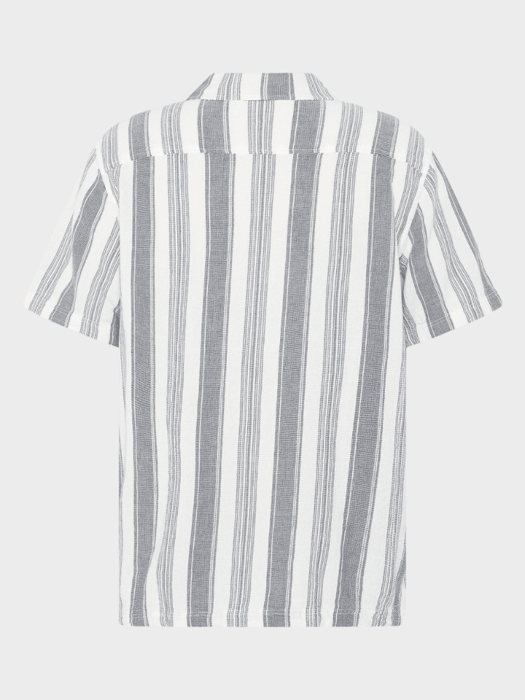 KNOWLEDGE COTTON APPAREL Stribet skjorte m/korte ærmer - Herre - Blue stripe