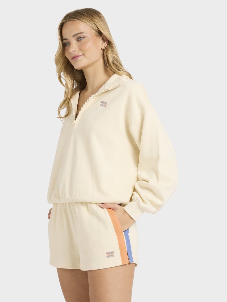 Billabong Classic Feels Half Zip Sweatshirt - Dame - White Cap