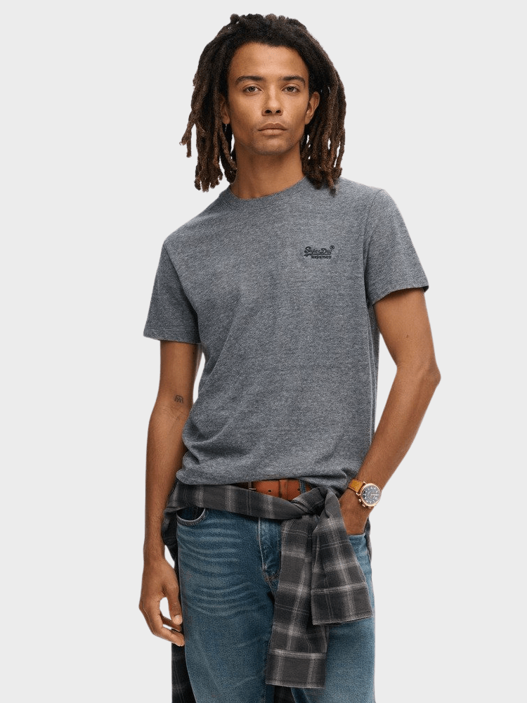 Organic Cotton Essential Logo Tshirt - Herre - Eclipse Navy/Grey Marl Feeder - Gumpel & Co