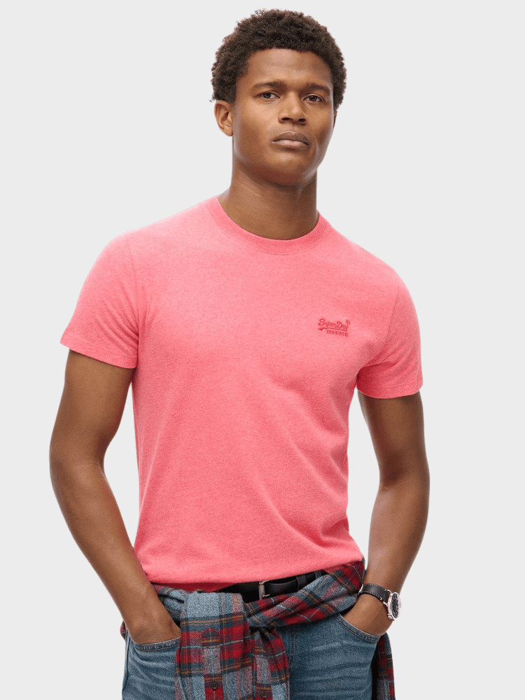 Organic Cotton Essential Logo Tshirt - Herre - Punch Pink Marl - Gumpel & Co