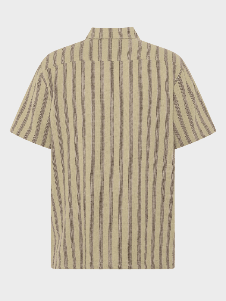KNOWLEDGE COTTON APPAREL Stribet Skjorte m/korte ærmer - Herre - Beige stripe