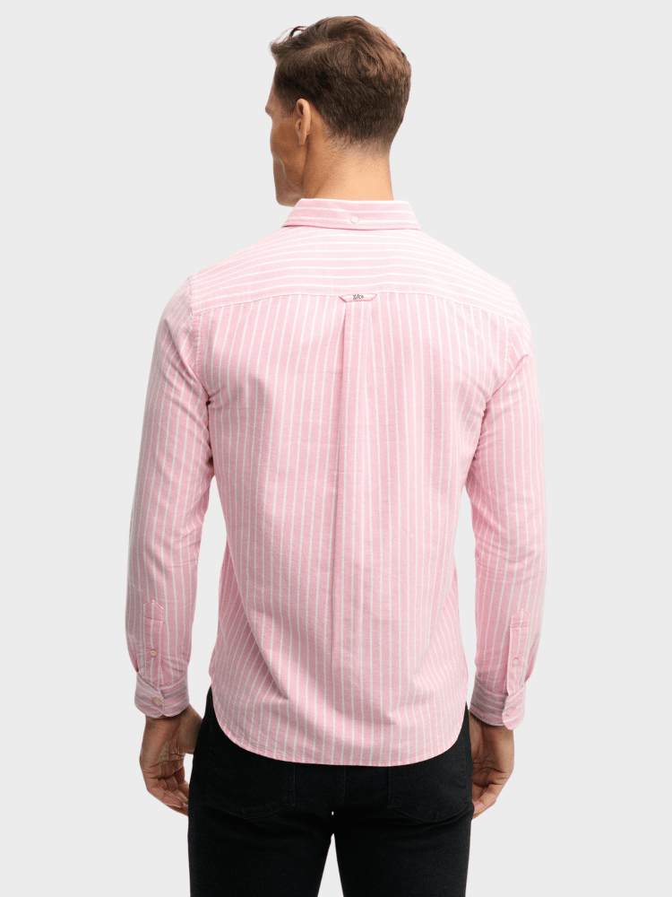 Preppy Oxford Langærmet Skjorte - Herre - Cali Coral / Optic Stripe - Gumpel & Co