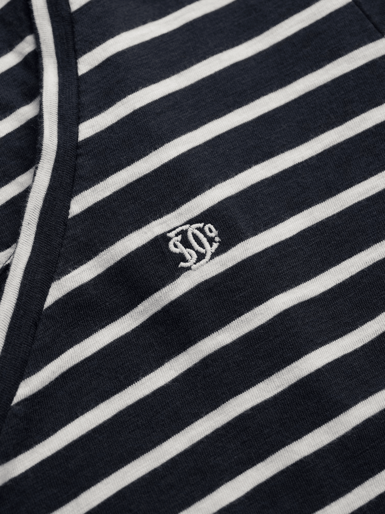 Studios Slub Embroidered T-shirt - Dame - Navy / Optic Stripe - Gumpel & Co