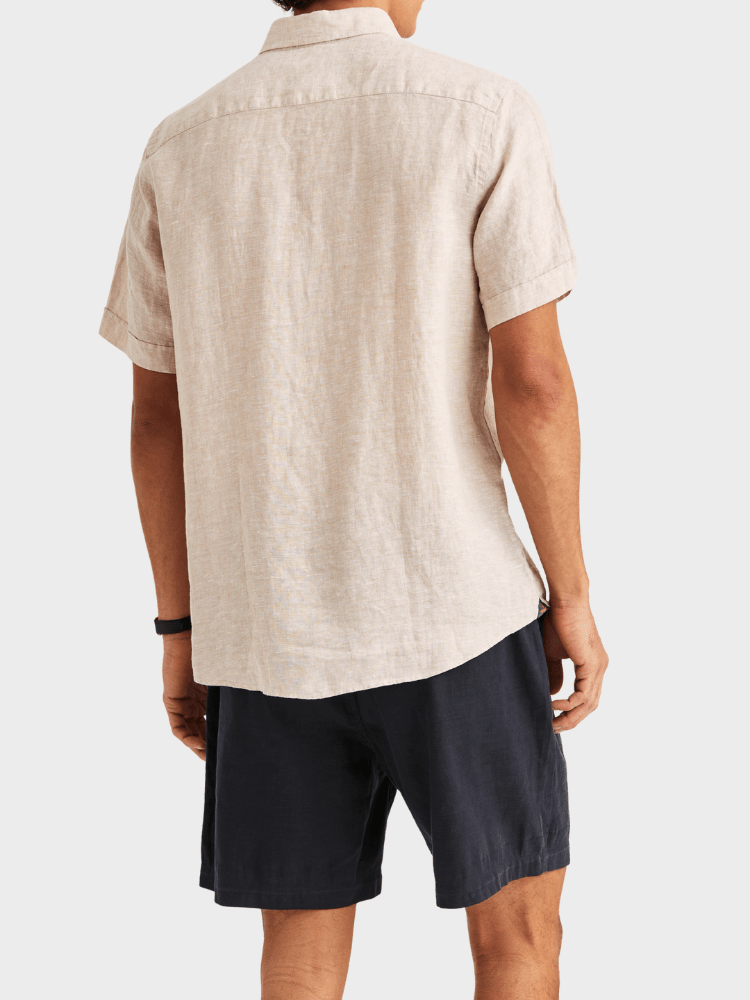 Morris Douglas Linen SS Shirt-Classic Fit - Khaki