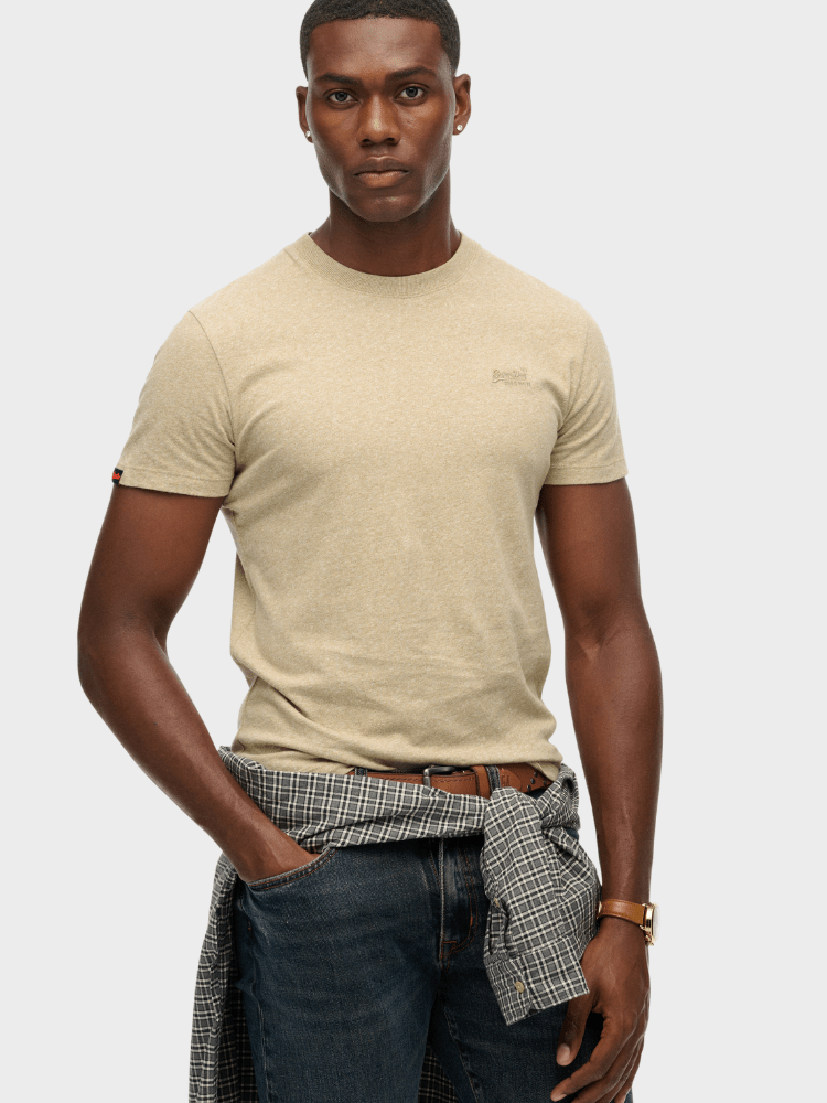 Organic Cotton Essential Logo Tshirt - Herre - Tan Brown Fleck Marl - Gumpel & Co